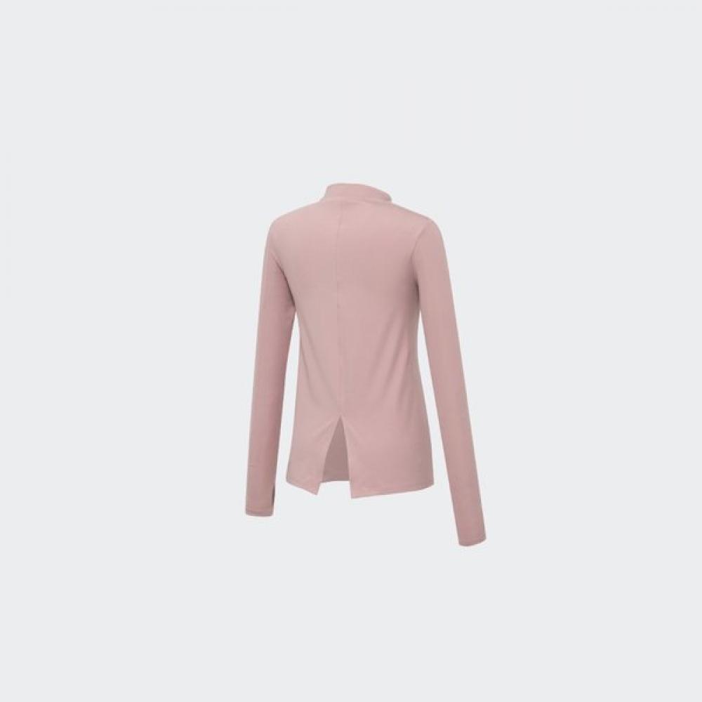 Huit Mock Neck Long Sleeve Tee With Side Slit Htwtl3k08t