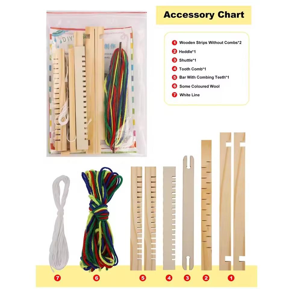 Webstuhl-Set für Kinder aus Holz – Komplettes DIY-Handstrickmaschinen-Set mit Werkzeugen und Garn