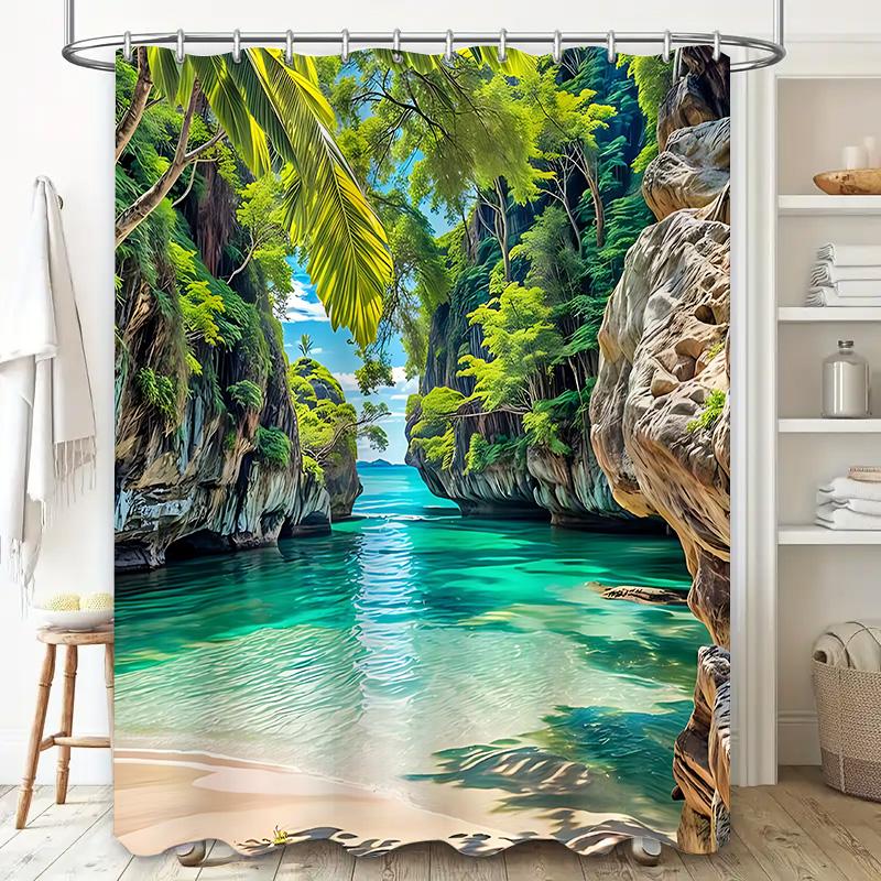 Tropical Rainforest Scenery Shower Curtain Waterproof And Anti-Mildew Bathroom Hanging Curtain Unique Creative Home Decoration