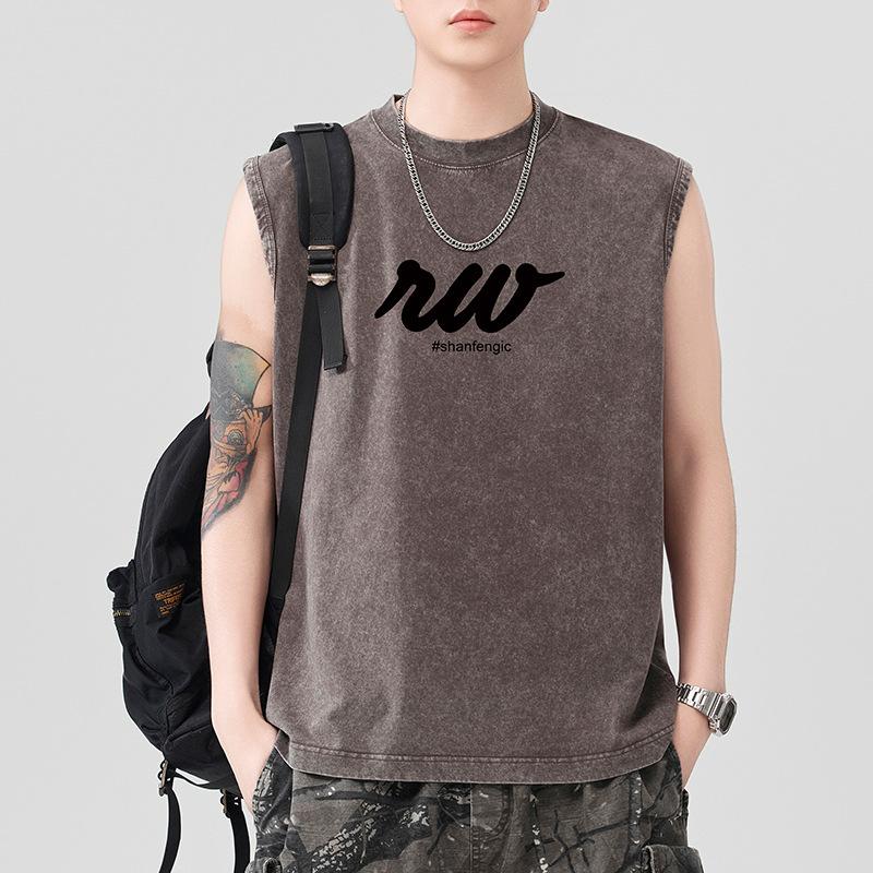 

Новый мужской жилет без рукавов из тяжелого чистого хлопка 230 г с принтом, однотонный, с широкими плечами, спортивный 2XL