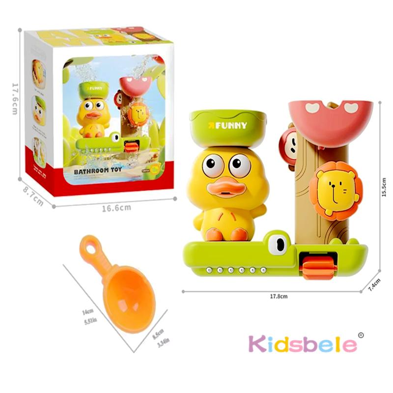 Baby Bath Toy Wall Hanging Suction Cup Rotating Water Spray Cartoon Duck With Small Spoon Summer Bathing Shower Educational Toy