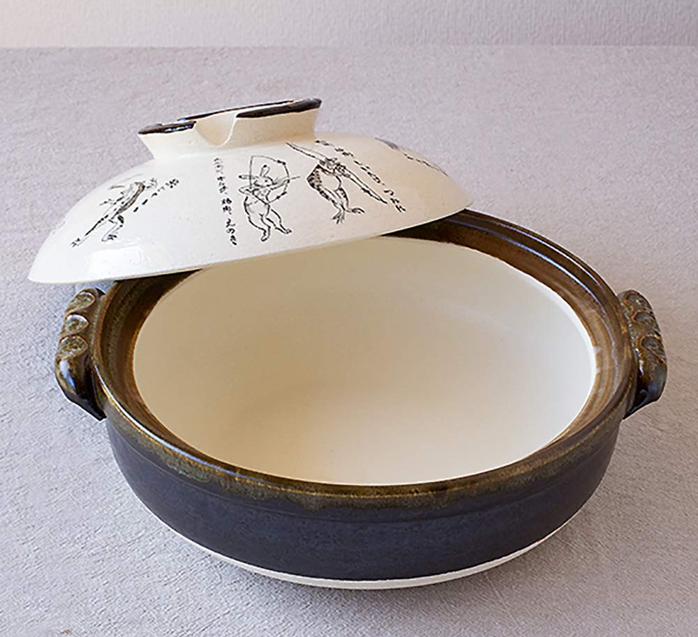 Saji Pottery Banko Ware Earthenware Pot, Size 9, Choju Giga (Choju Sekiga Paintings), Made In Japan, 24-804, White, 3200ml