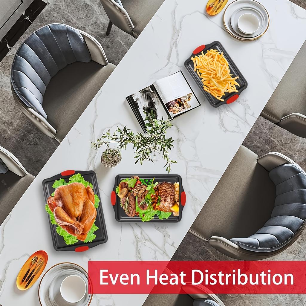 1pc Non-stick Baking Tray | Carbon Steel, Heat-resistant, with Red Silicone Handle, Easy to Clean, Suitable for Cookies, Cakes, and Bread | Brand: LDQ