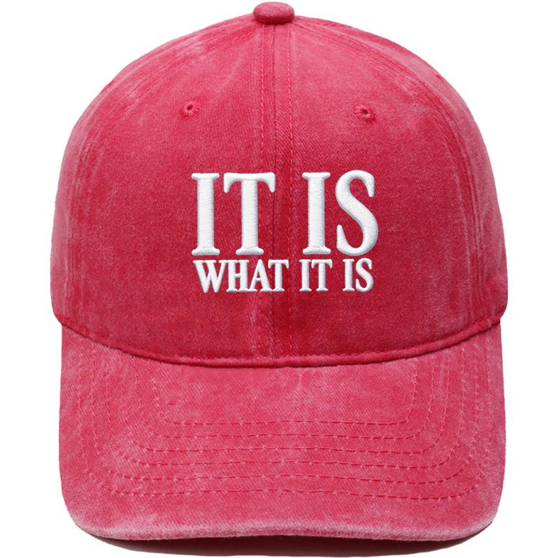 IT IS WHAT IT IS Alphabet Embroidered Baseball Cap Washed Retro Men's and Women's Casual Shade Daddy Hat