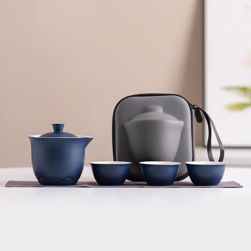 Xiaoyueya Portable Ceramic Travel Tea Set (1 Pot, 3 Cups)