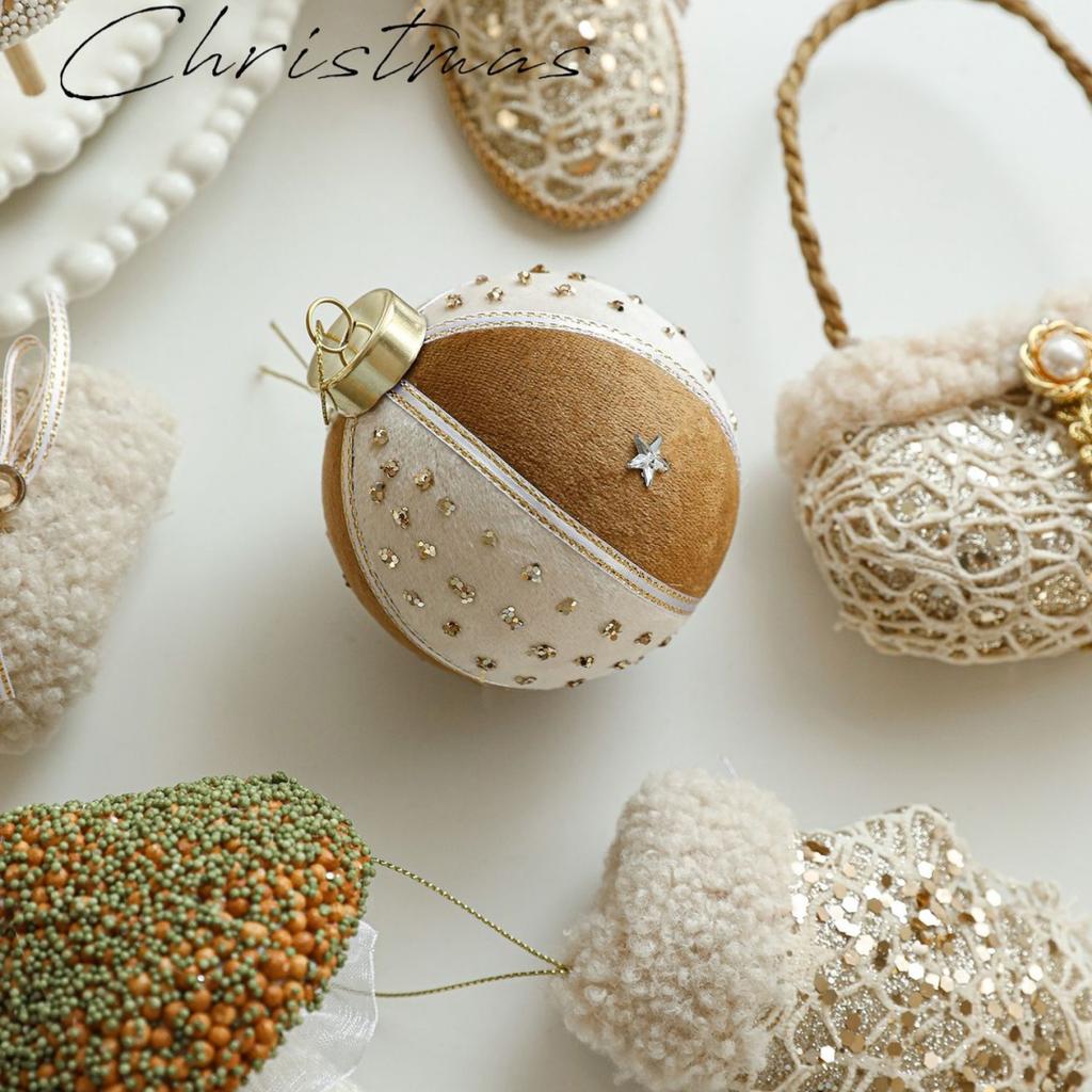 Champagne-colored Foam Christmas Hanging Ornaments Glitter-Coated Fabric-Covered Christmas Tree Decorations