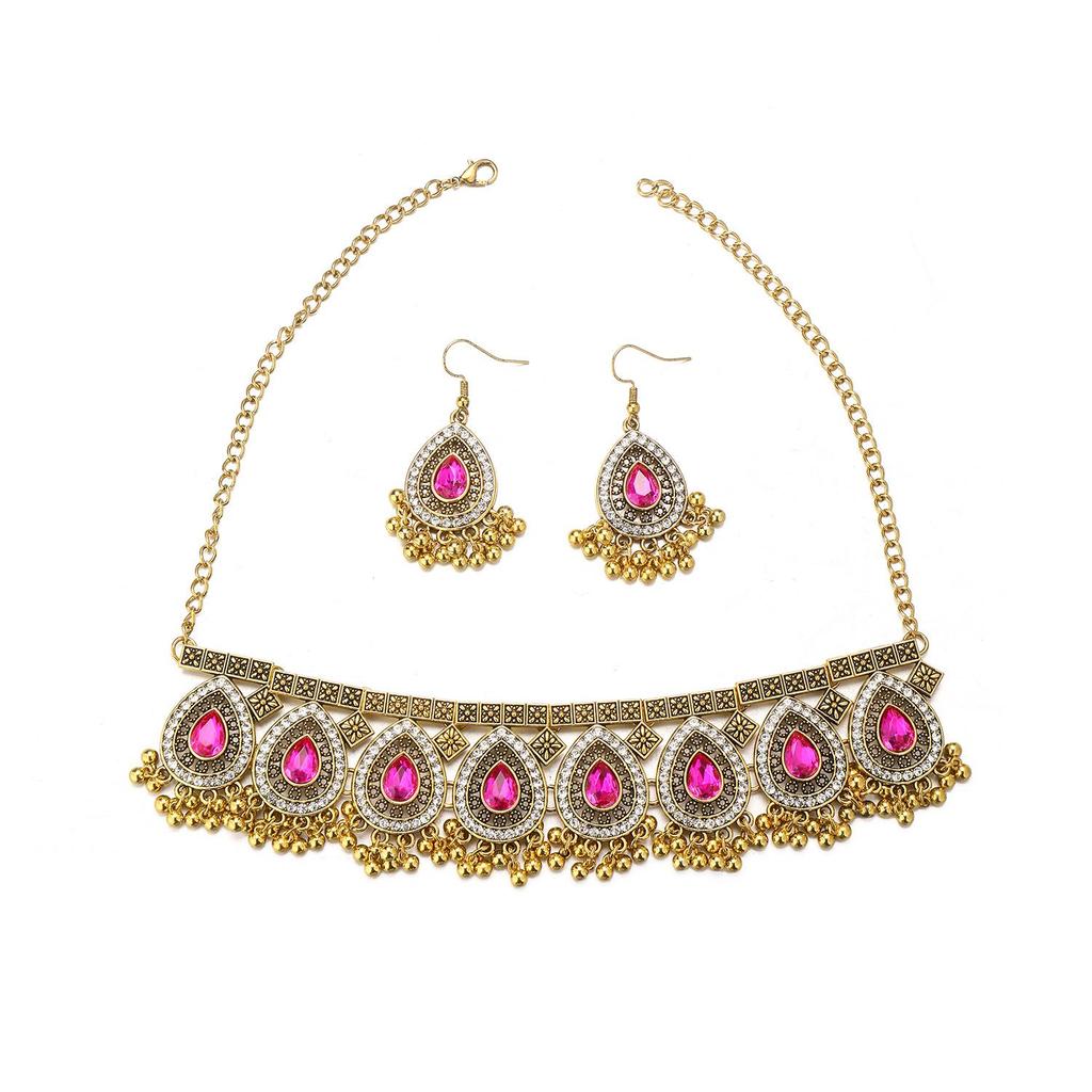 Bohemian Indian Style Rhinestone Tassel Necklace & Earrings Set for Women