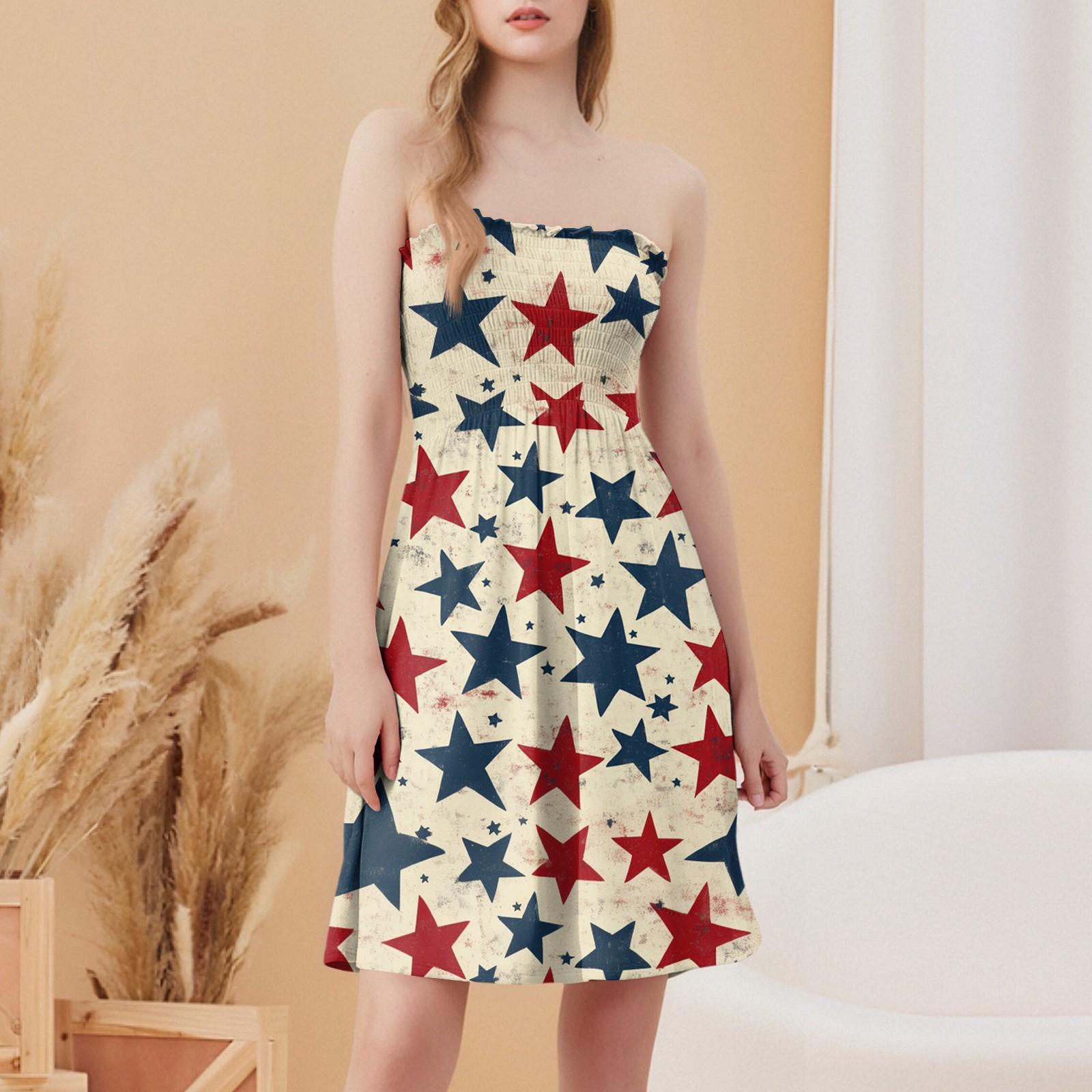 

Модное женское повседневное платье-бандо без рукавов с принтом «День независимости» S