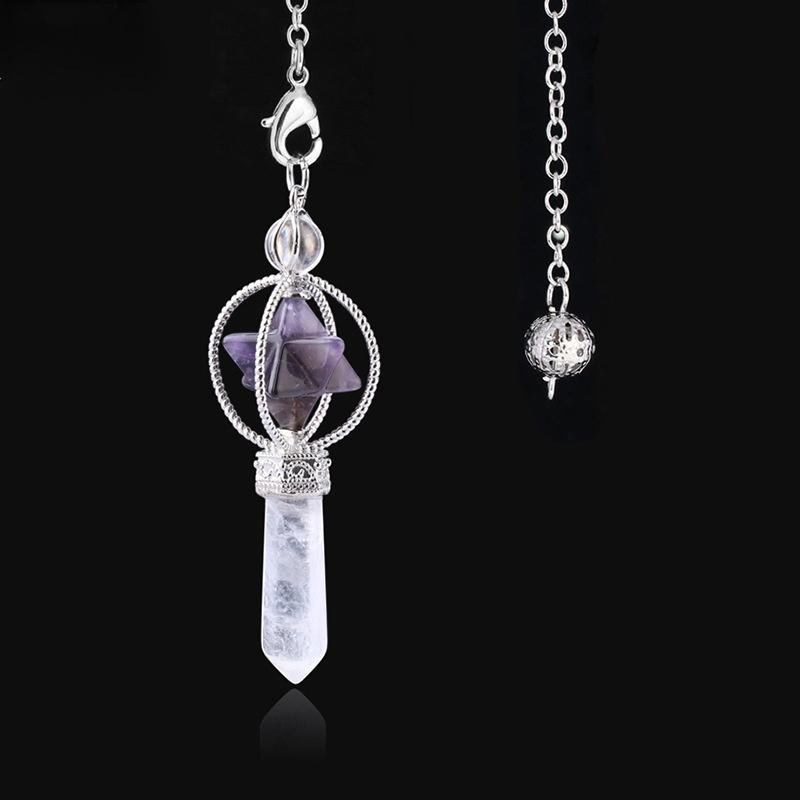 Moda cristal natural merkaba seis pontas estrela pingente espírito pêndulo rotativo merkaba ornamento pêndulo