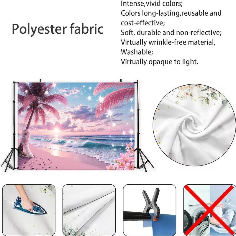 2D Pink Palm Tree Beach Photography Background for Photoshoot