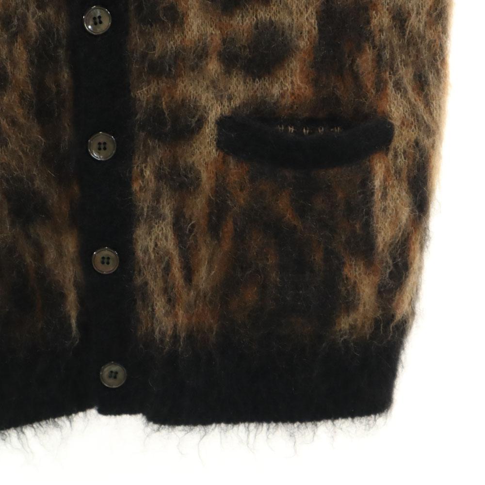 Celine Italian Mohair Blend Leopard Pattern Long Sleeve Cardigan S Brown Men's Used