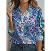 New Women's Shirts Vintage Floral Printed Spring Autumn Blouse Lapel Neck Blouse Women Long Sleeve Loose Casual Geometric Shirts