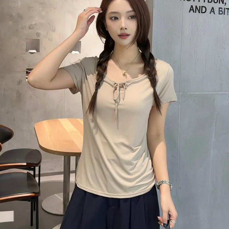 Damen Sommer Modal Schlafanzug Sets Übergröße M bis 6XL Krawattenhals Kurzarm T-Shirt und Kordelzug Hoher Bund Langer Rock Lässige Mode 2-teiliges Set