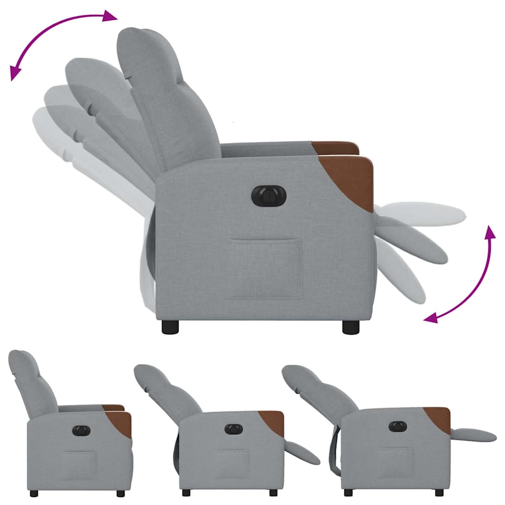 Electric Reclining Armchair, Light Grey, Upholstered In Fabric