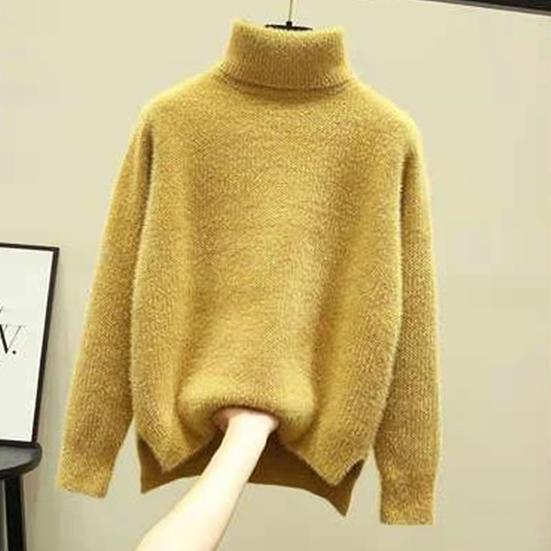 Women's Autumn Winter Large Size All-match Sweaters Female Loose High Collar Long Sleeve Warm Knitted Pullovers