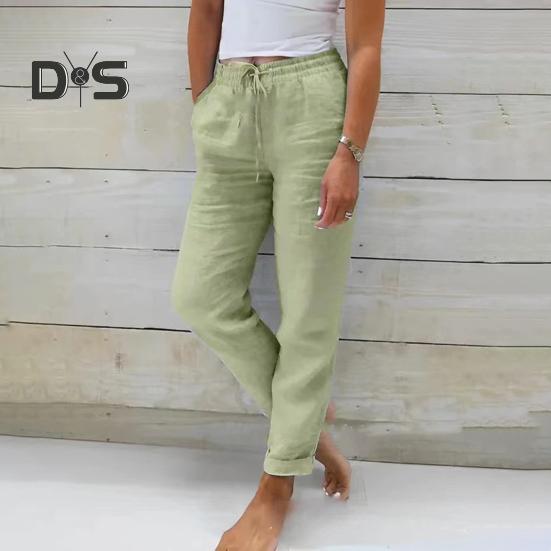 Pantaloni casual pentru femei, de culoare solidă, pantaloni de trening cu talie elastică, cu cordon reglabil, pentru antrenament, cu buzunare