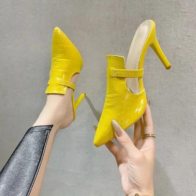 2024 Nieuwe Dames Slippers Puntige Neus Naaldhakken Veelzijdig Effen Kleur Comfortabele Damesschoenen Baotou Zomer Damesschoenen