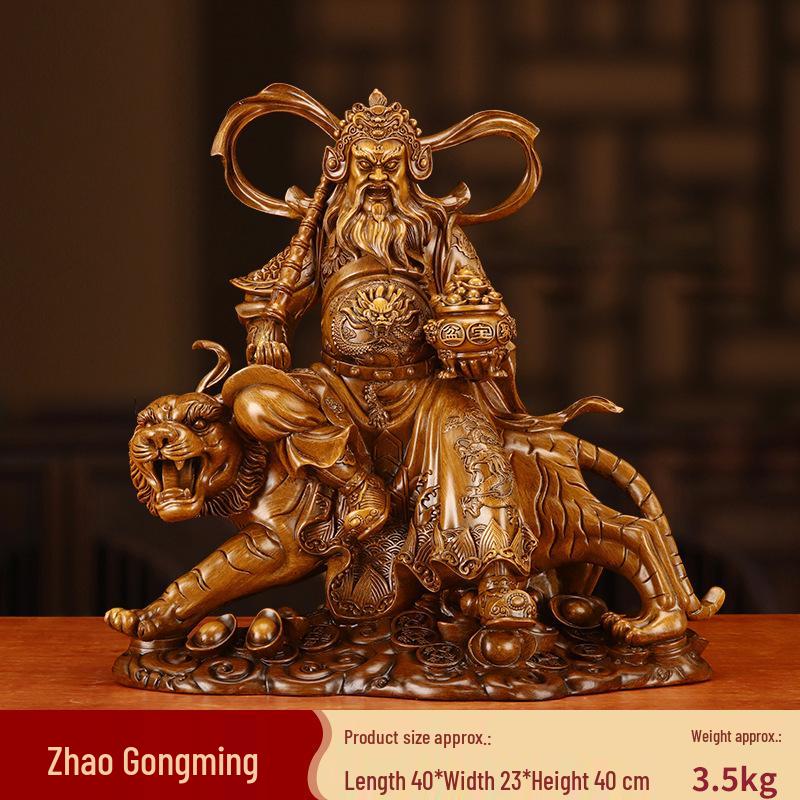 Zhao Gongming God of Wealth Statue Riding Tiger - Protector of Home & Office, Attracts Wealth, Ideal for Worship & Display in Living Room or Shop.