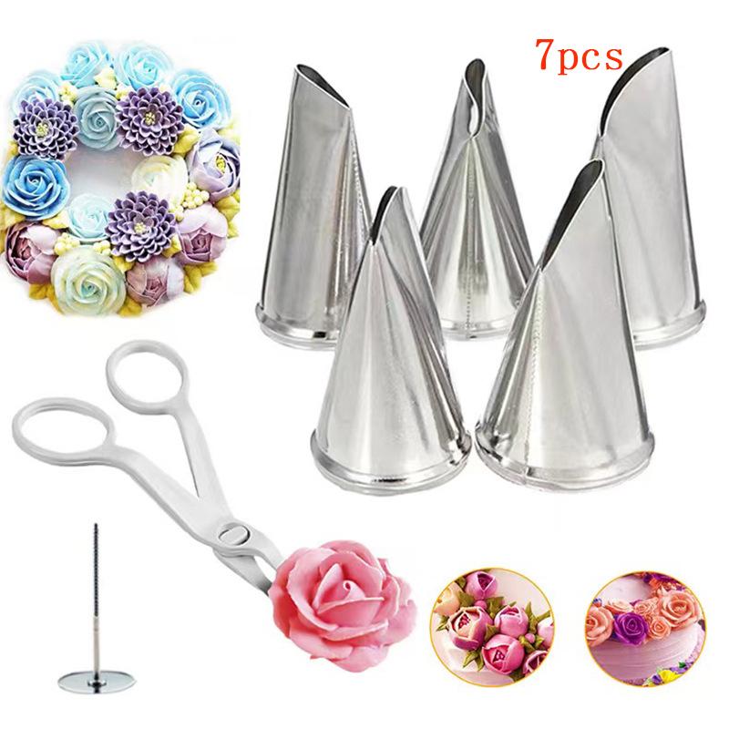 9Pcs/set Flower Scissor Cake Tray 7pcs Leaf Tips Tulips Rose Nozzle Nail Decor Lifter Fondant Cream Transfer Baking Pastry Tool