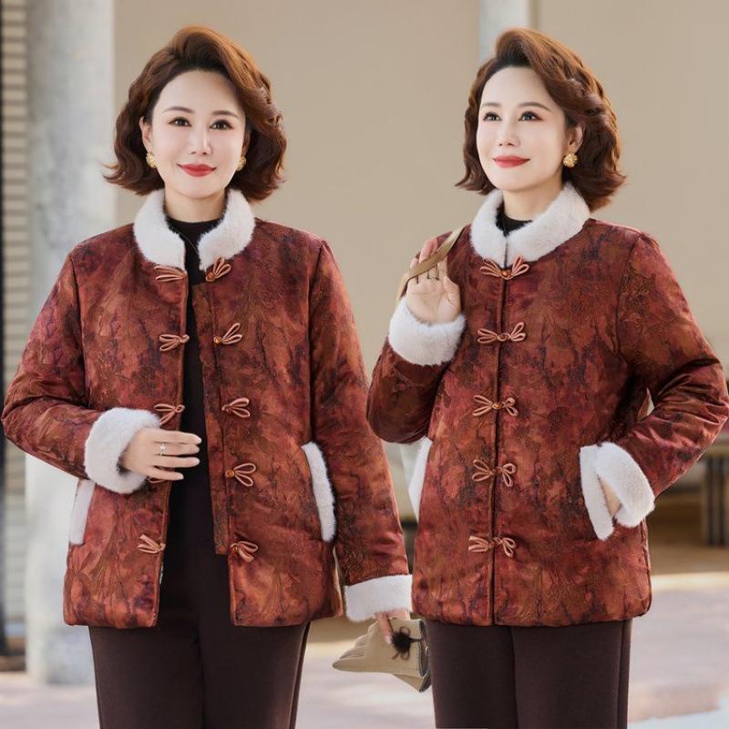 Mom Winter Clothes Velvet Warm Padded Jacket Noble Middle-aged Women's Clothing Grandma Thickened Padded Jacket New