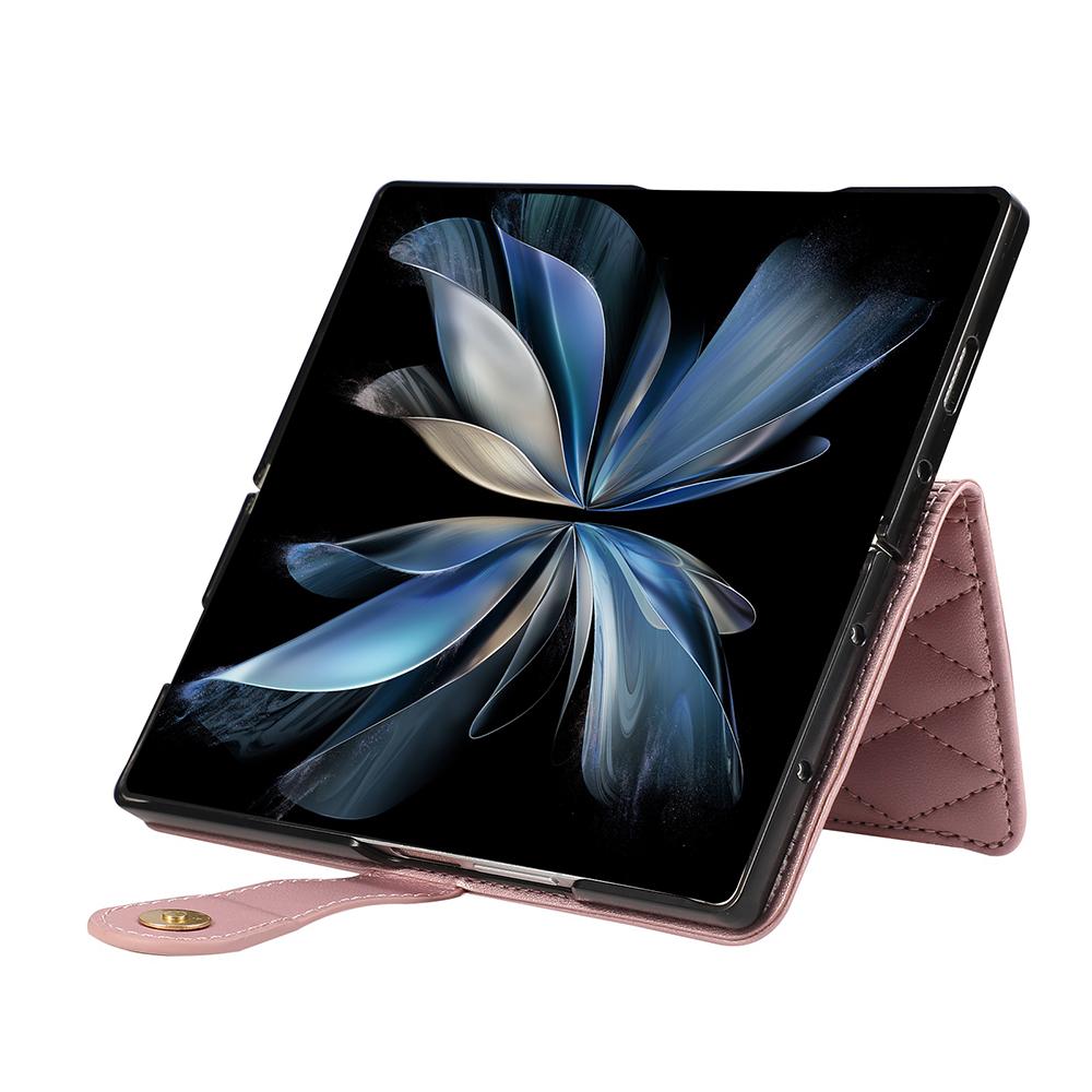 For Samsung Galaxy Z Fold6 5G Case Multi Card Slots Zipper Rhombus Leather Phone Cover with Wrist Strap