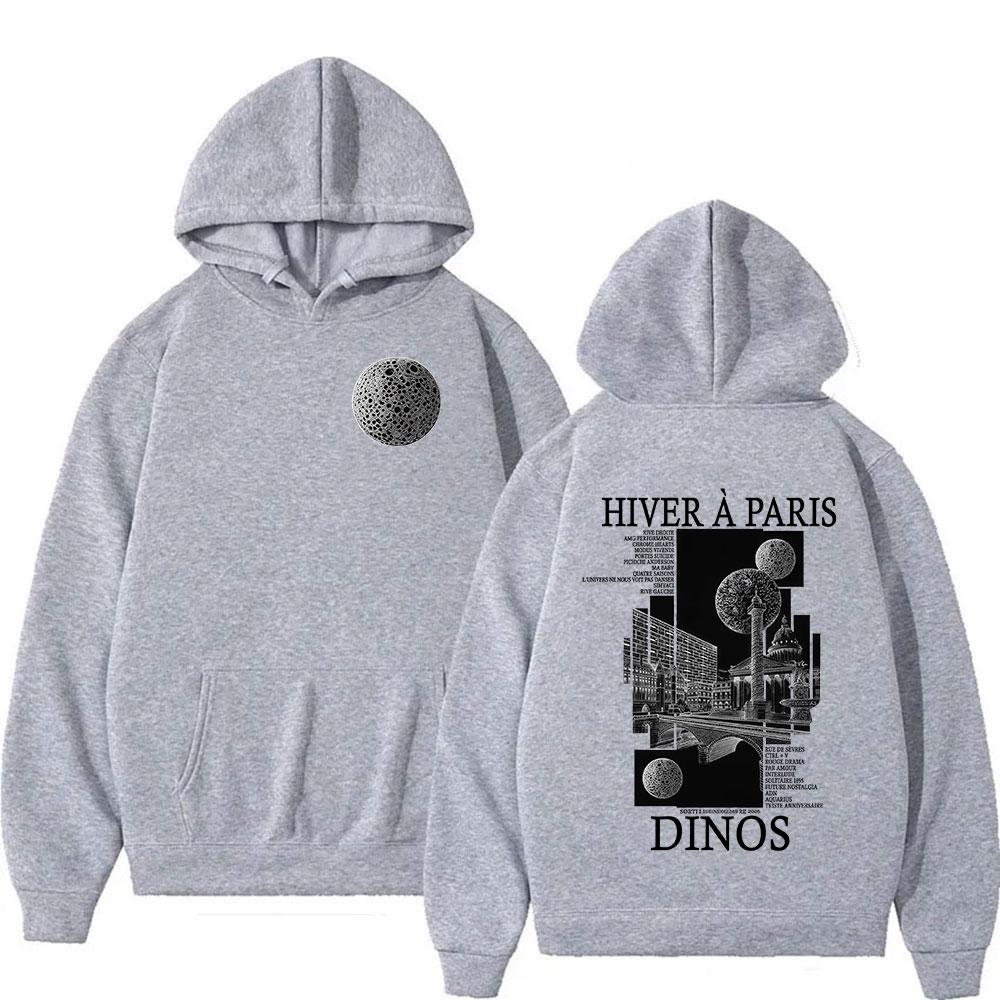 Rapper DINOS HIVER A PARIS Tour 2025 Graphic Hoodie Men's Fashion Hip Hop Oversized Sweatshirt Fleece Pullover Hooded Streetwear