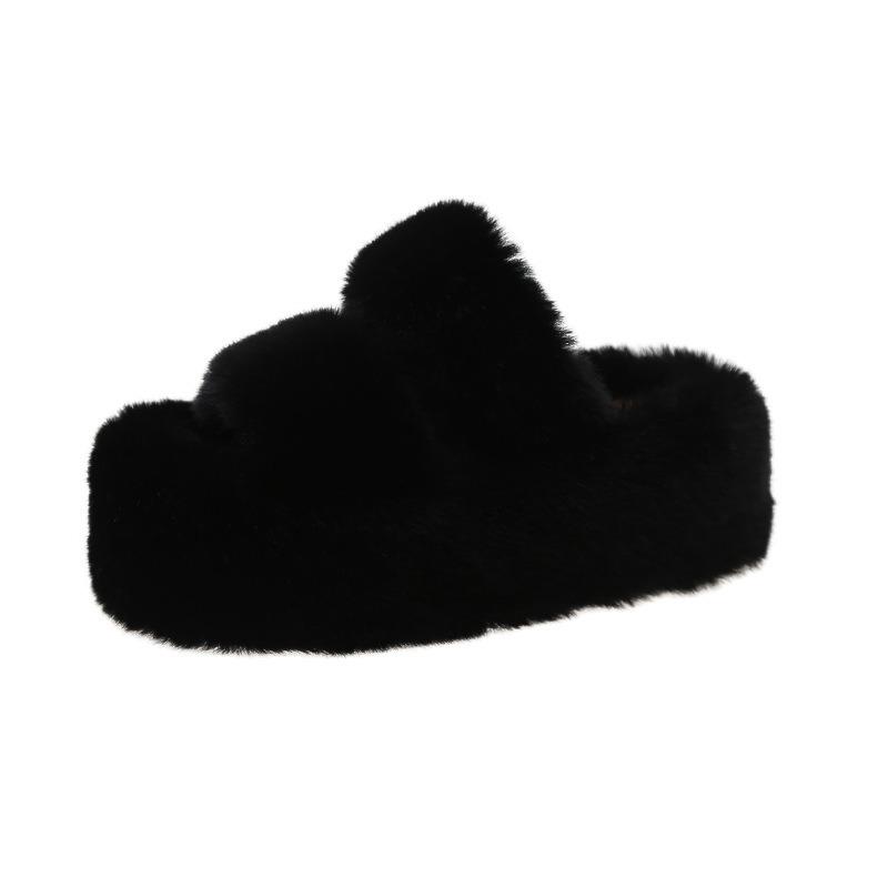 Cm Thick Bottom Fluffy Slippers Women's Muffin Bottom Large Size Parallel Bars Thickened Plush Flat Bottom One Word Warm Cotton Mop