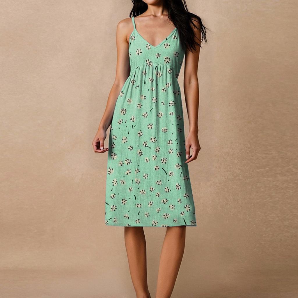 Women's Spaghetti Strap Backless Bow Loose Casual Beach Holiday Dress Sundress