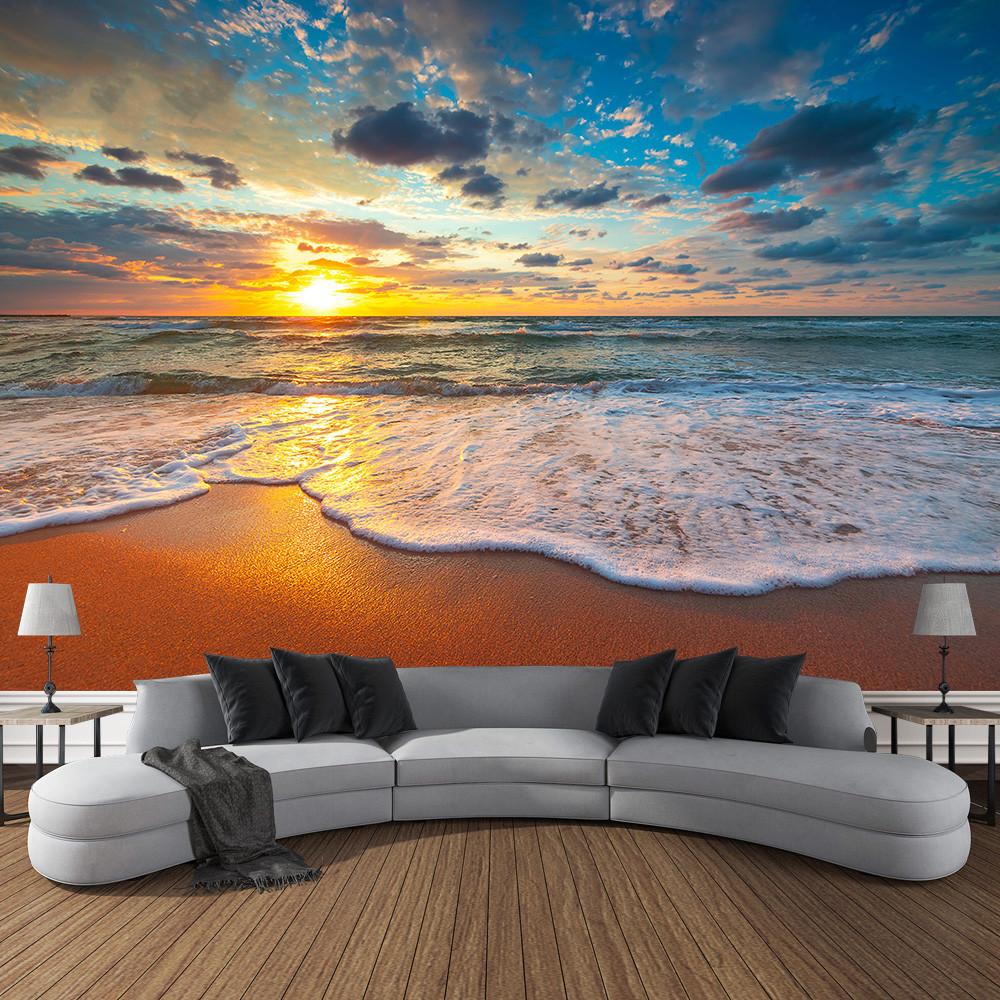 Summer Beach Sunset Landscape Printing Pattern Tapestry Home Living Room Bedroom Dormitory Wall Decor Background Cloth Tapestry