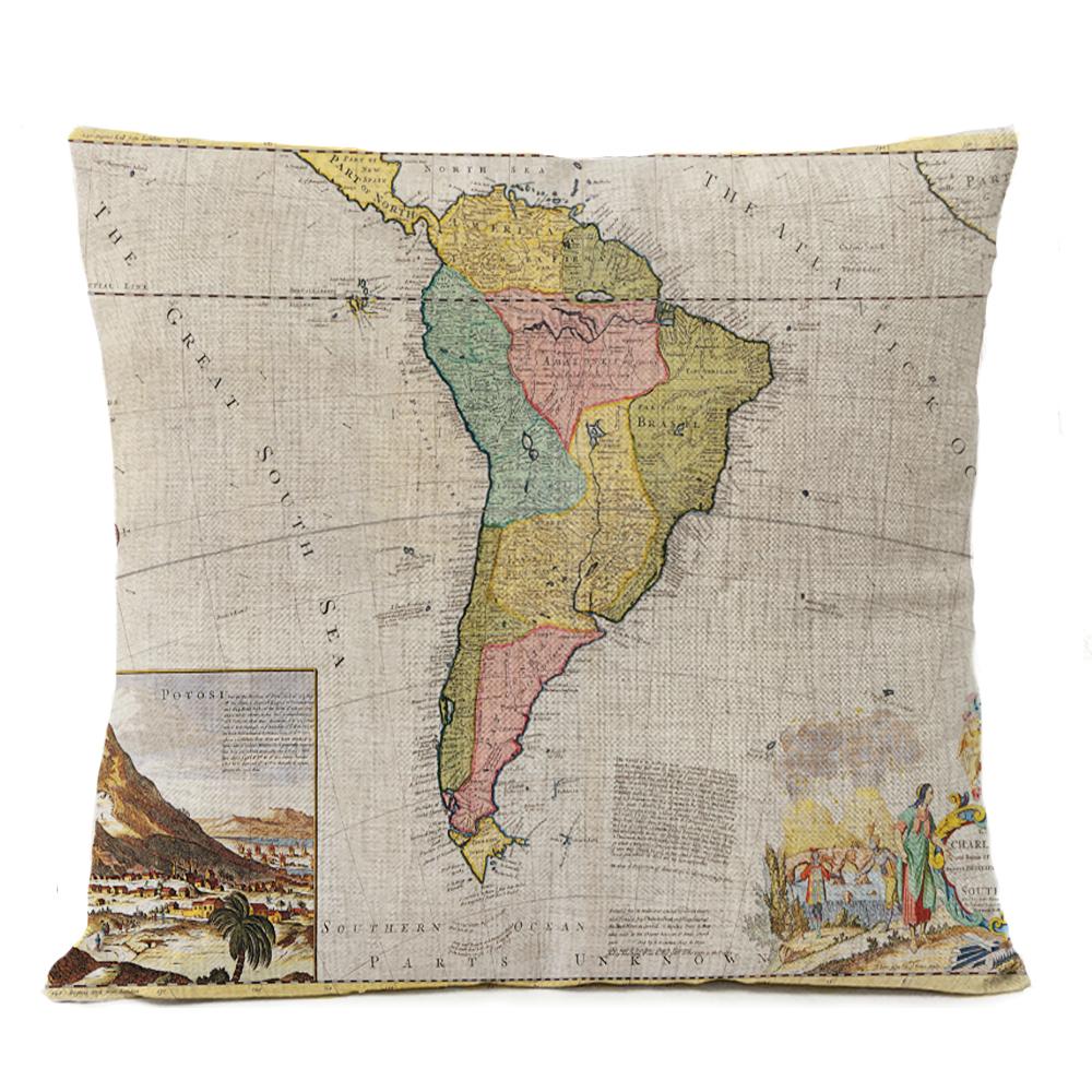 Federa Cuscino Mappa Antica Retro Decorazione Casa Ufficio Divano
