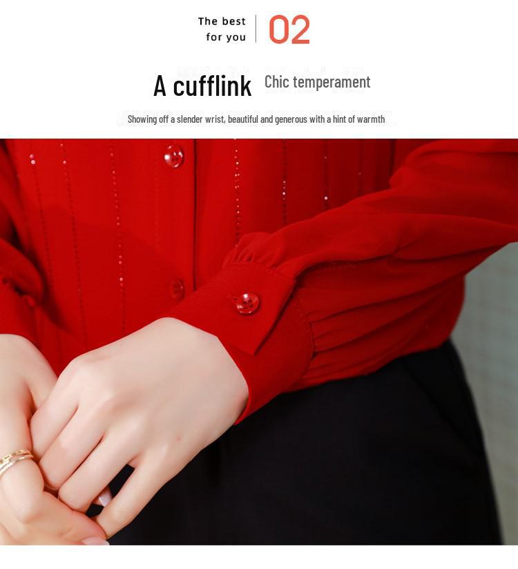 Dámská černá šifonová košile s dlouhým rukávem - Elegantní styl pro rané jaro, podzim a zimu 2023.