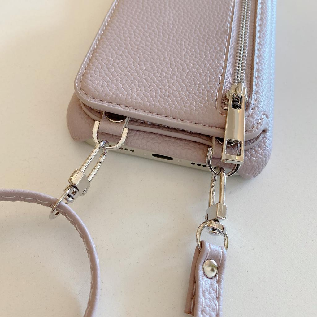 Crossbody Lanyard Phone Case with Zipper Mirror Wallet Card Holder Slot for iPhone 17 Air 16 15 14 11 Pro Max 13 12 11 Plus