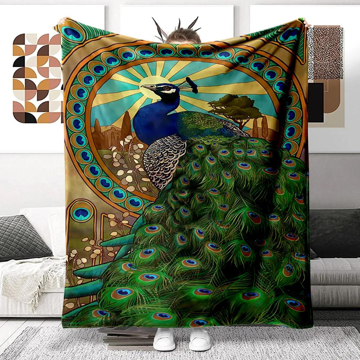 

Colorful Peacock Picture digitalprinted polyester Bedroom velvet flannel cover blanket Fleece soft sofa cover blankets for beds 75x100cm