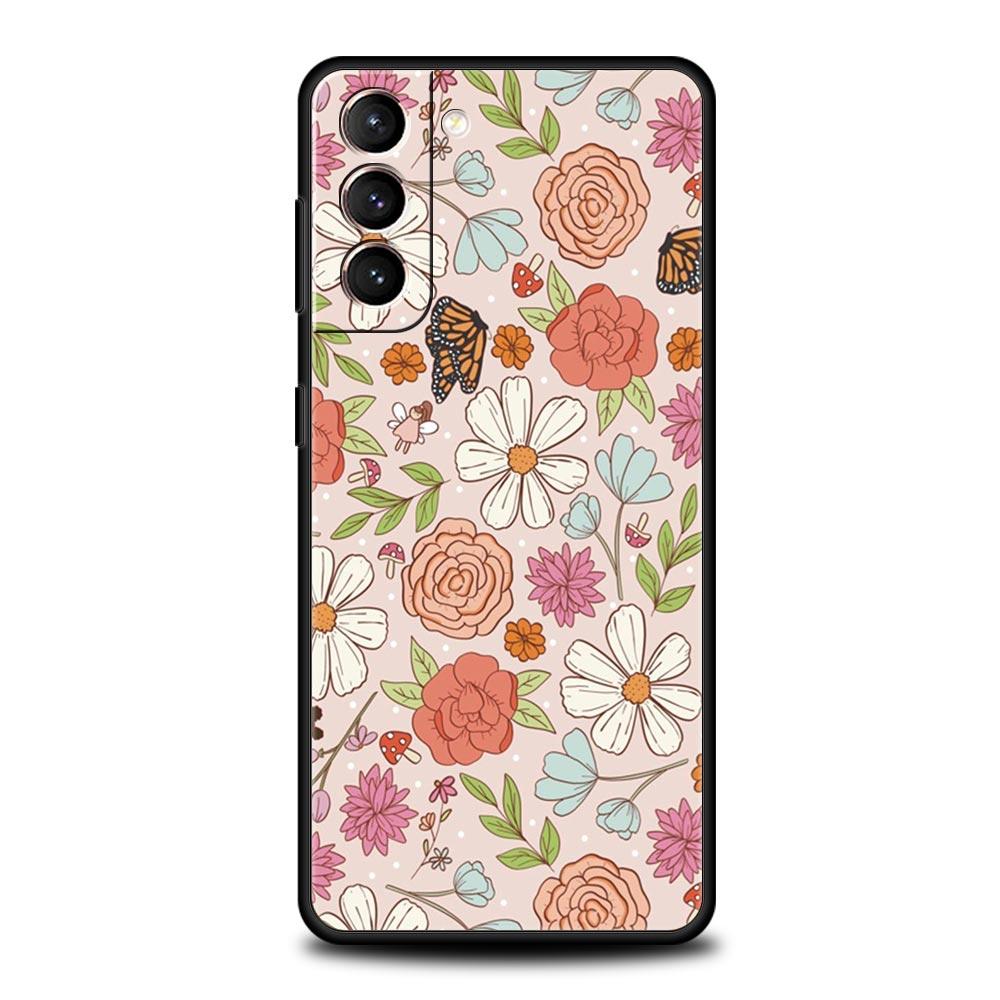 Stylish Flower Patterned Design Soft Phone Case For Samsung Galaxy S25 Edge S24 Plus S23 FE S22 S21 S20 Ultra 5G S10 Cover