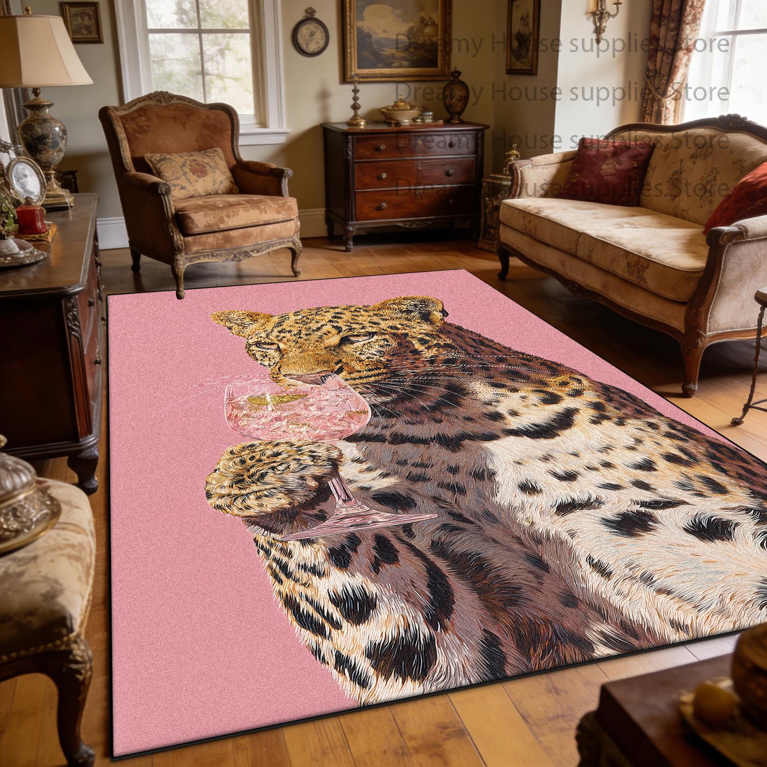 Luipaard met Zonnebril Grappige Decoratie Tapijt Roze Abstract Woonkamer Antislip Tapijt Slaapkamer Loungehoek Wasbare Vloermat 2.6x3.9ft(80x120cm)