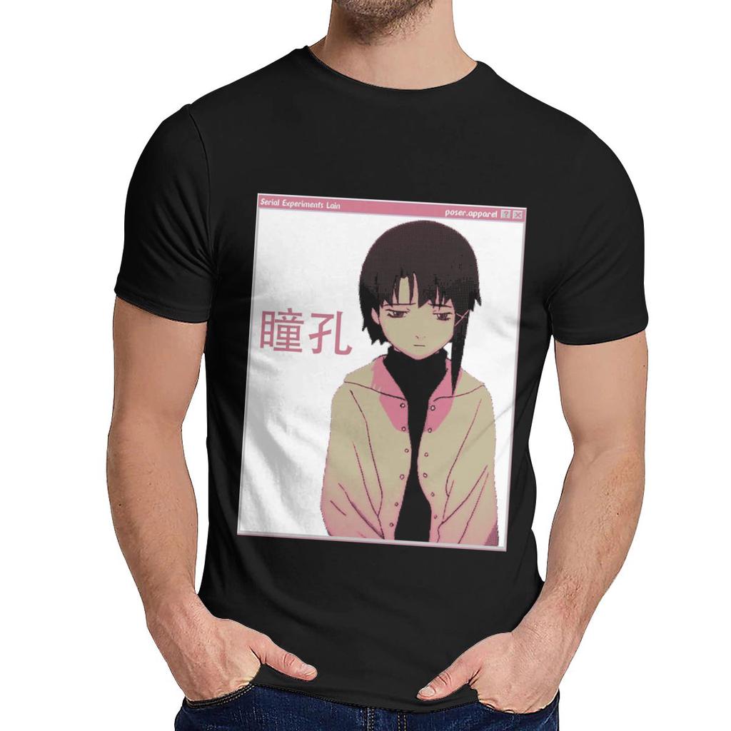 Round Collar Serial Experiments Lain Sad Japanese Anime Aesthetic T Shirt Casual For Male Slim Top