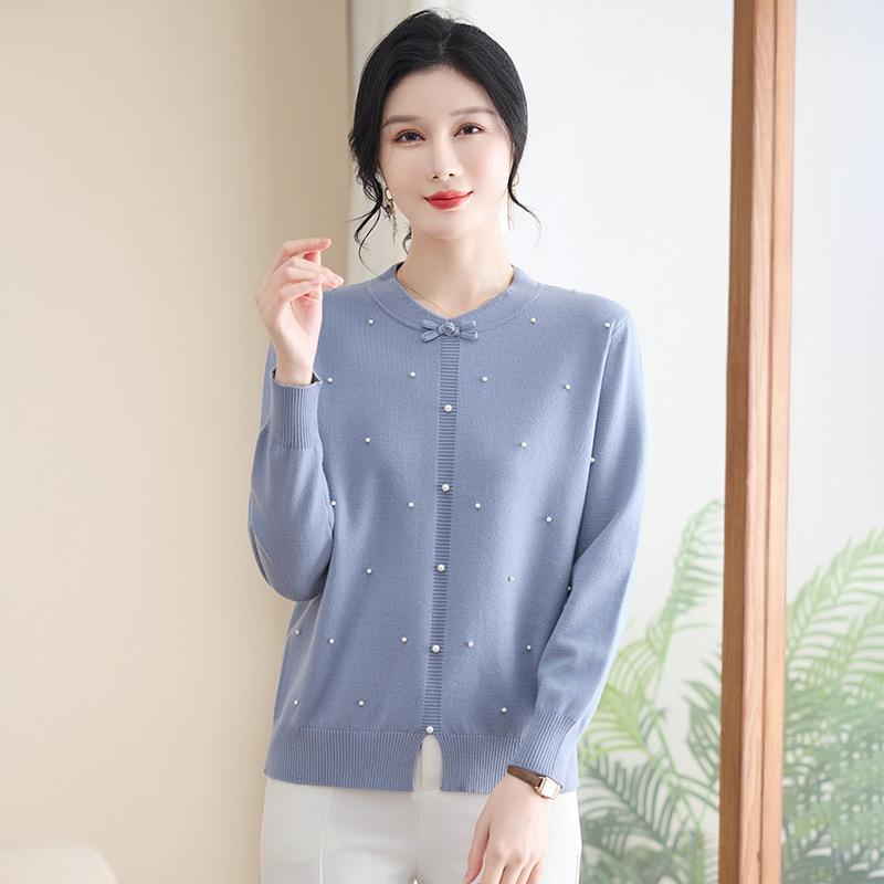 Chic Spring Knit Loose Sweater for Middle-Aged Women - Age-Defying Base Layer Top