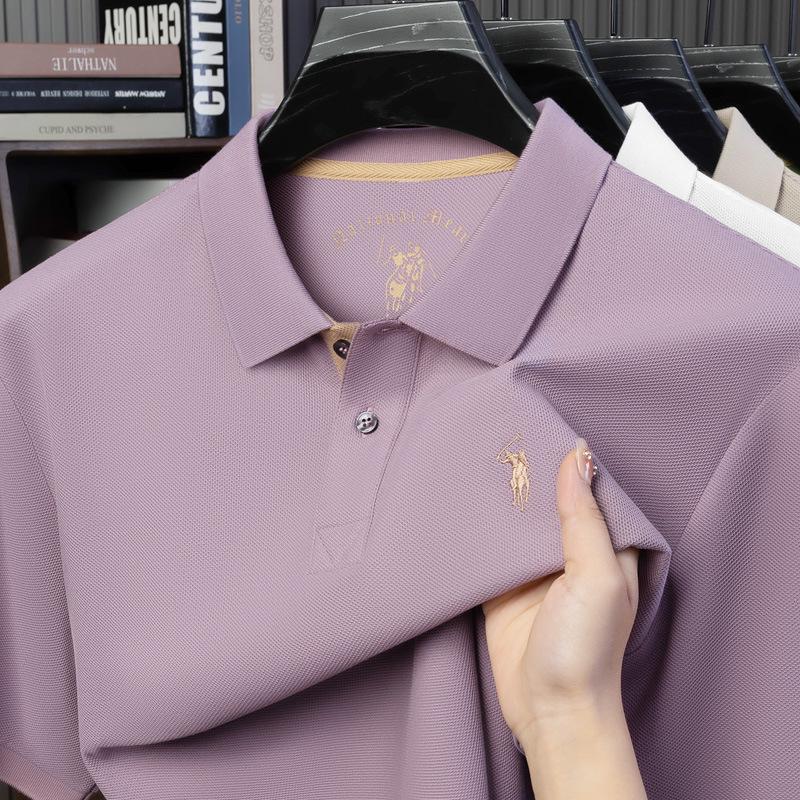 Mercerized Cotton Polo Shirt: Men's Summer Short Sleeve with Small Pony Logo