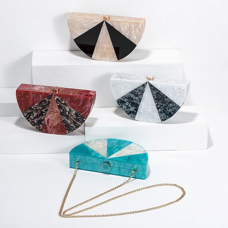 Wedding Half Circle Fashion Patchwork Acrylic Shoulder Crossbody Bag Clutch Evening New Women's Bags Trend Party Female Wallet