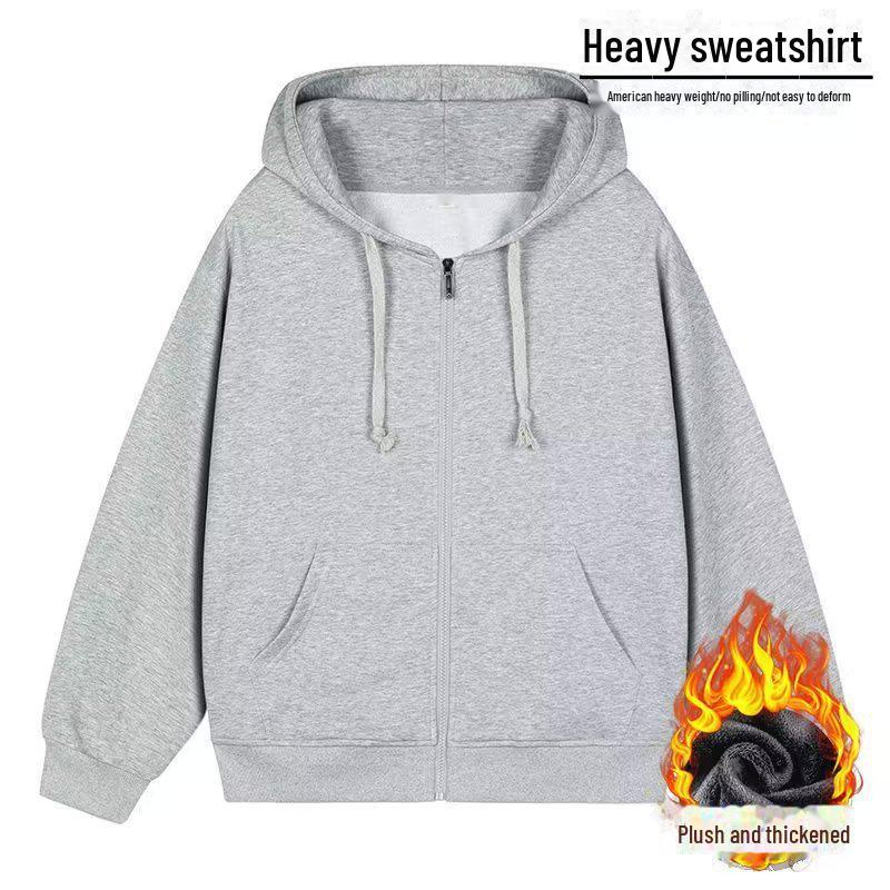 

Женская толстовка свободного покроя из хлопка и плюша с толстой искусственной овчиной для осени и зимы. 2XL for 135-150 lbs светло-серый