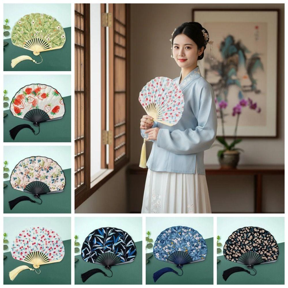 Creative Cotton Linen Cloth Retro Shell Fan Handheld Chinese Style Chinese Style Fan Folding Hand Fan Craft