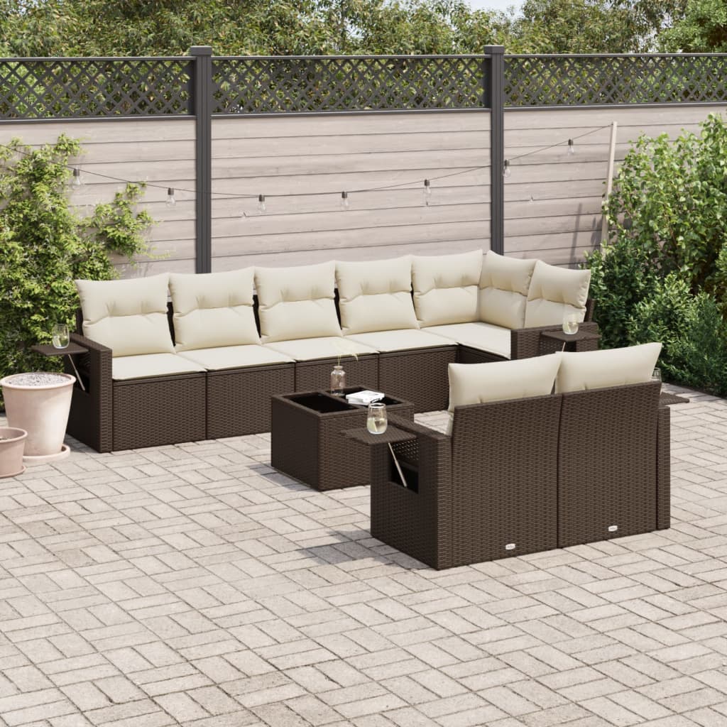 Vidaxl 9-Cz. Gartenmöbel-Set mit Kissen, Braun, Polyrattan
