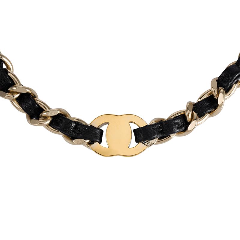 Chanel Metal And Lambskin Short Choker Necklace Women Necklaces Gold Black AB6170-B05547-NC155