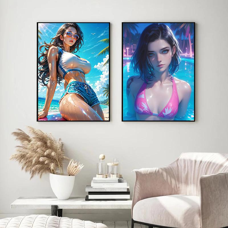 Fashion Sexy Girl In Pool Posters Anime Cartoon Japanese Style Prints Canvas Painting Wall Art Pictures Home Living Room Decor