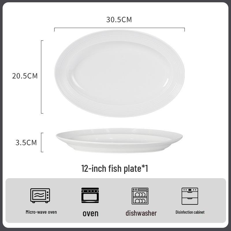 Žebrovaná bílá keramická sada nádobí pod glazurou: Zahrnuje talíře, hůlky, polévkové, nudlové a rýžové misky