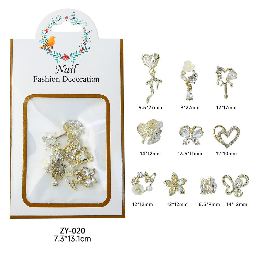 Nail Art Accessories: Alloy Rhinestone Set with Bow, Heart, Fishtail DIY Decorations
