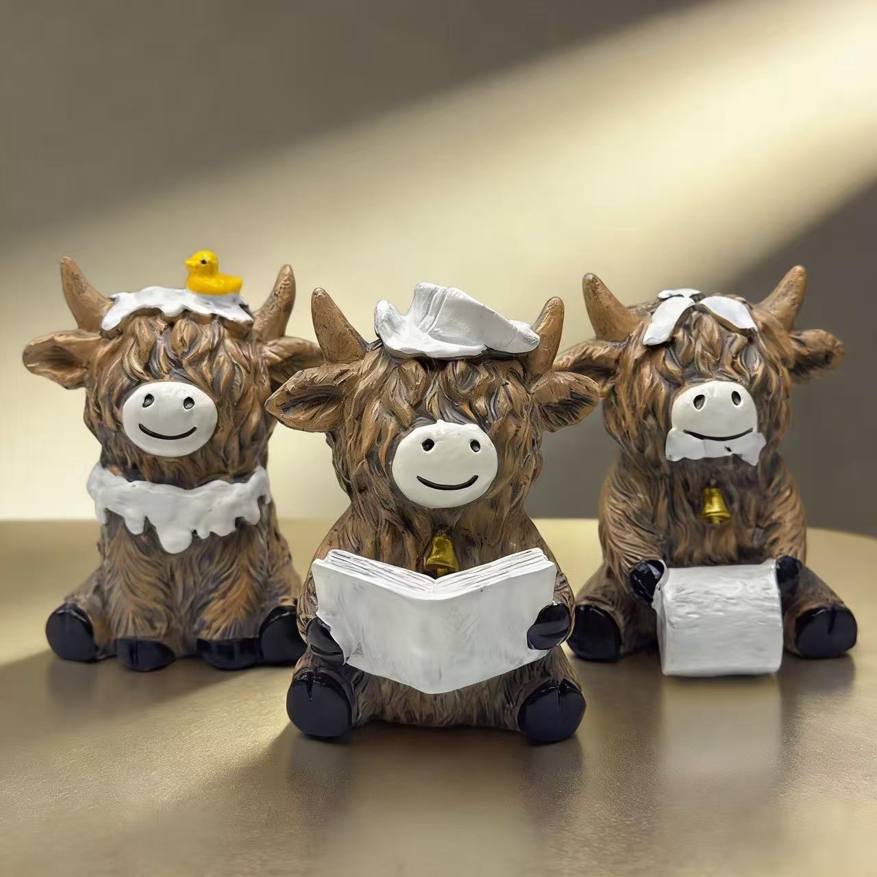 Highland Cattle Resin Ornament: Creative Home & Bathroom Animal Decor