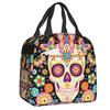 Mexican Sugar Skull Day Of The Dead Art Insulated Lunch Bags Women Resuable Thermal Cooler Food Lunch Box Outdoor Camping Travel