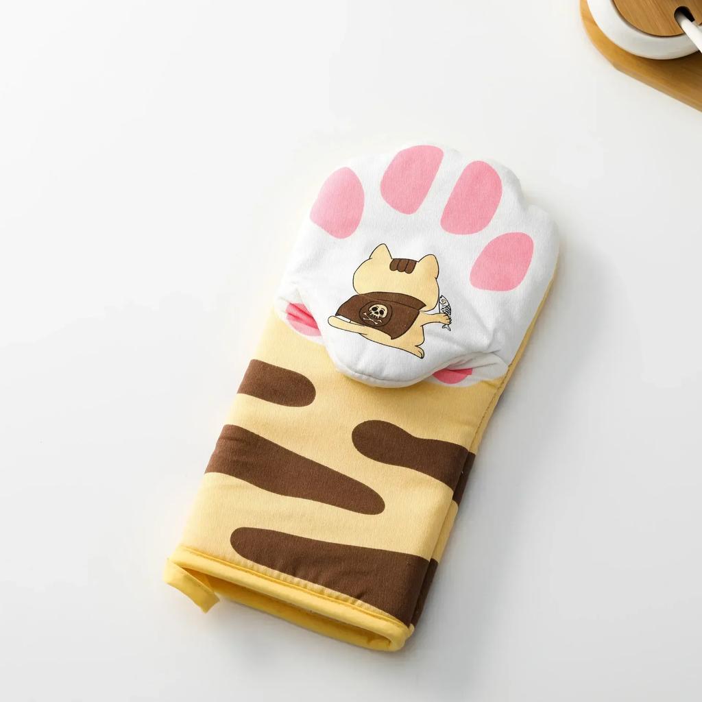 Microwave Cotton Gloves Cute Cat Paws Oven Insulation Gloves Single Kitchen Baking Supplies Silicone Oven Mitts Cooking Glove