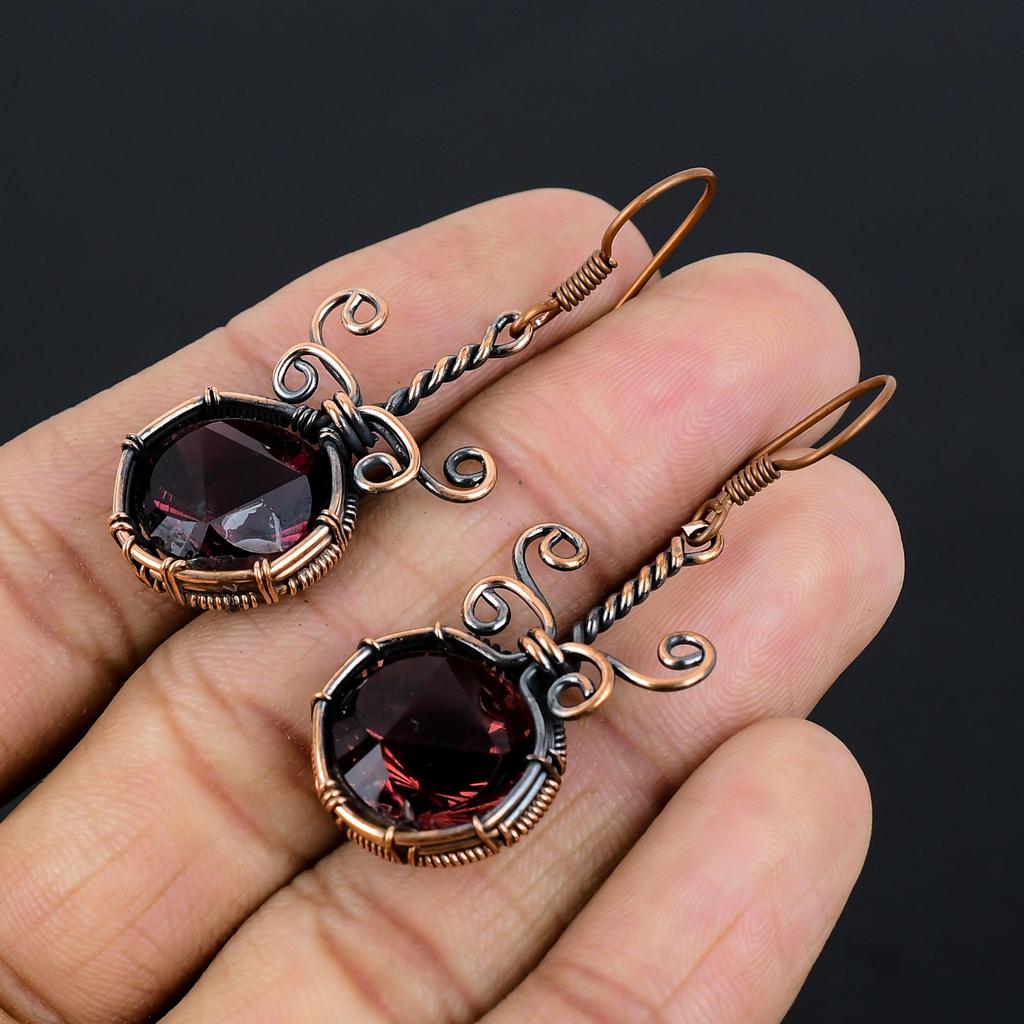 Pink Amethyst Earrings Gemstone Jewelry, 999 Copper Wire Wrapped Earrings, Handmade Beautiful Jewelry Earrings